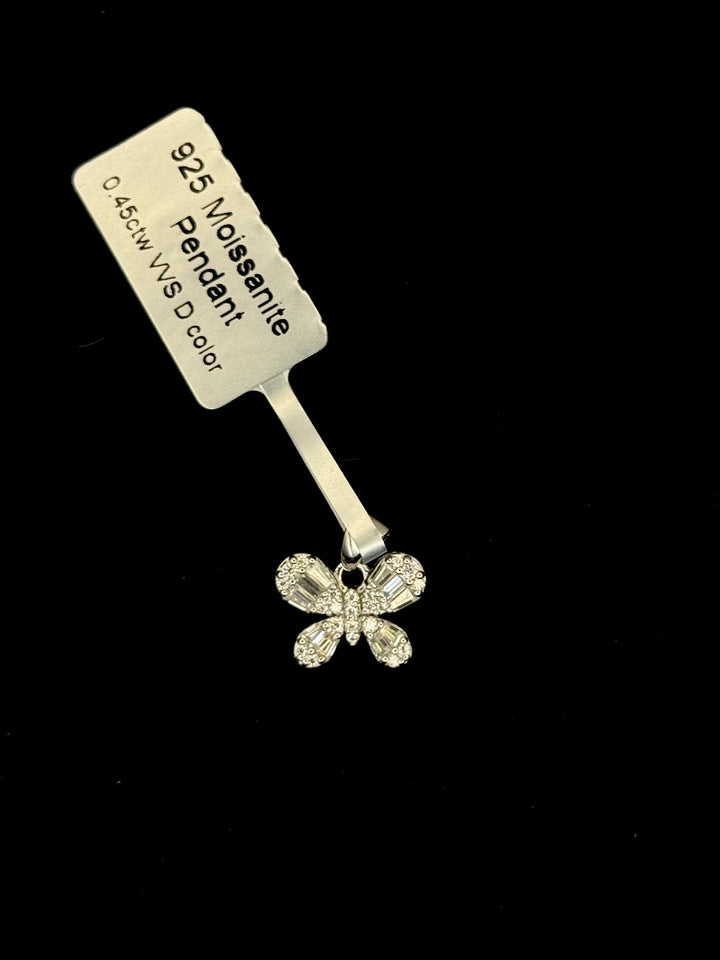 925 SILVER MOISSANITE BAGUETTE BUTTERFLY PENDANT