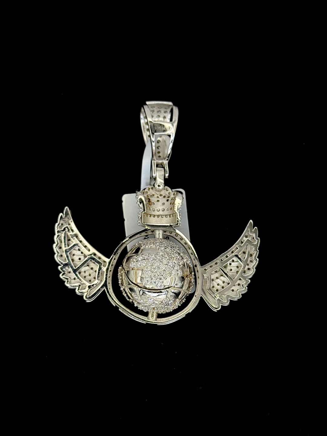 925 SILVER MOISSANITE WORLD MAP GLOBE CROWN PENDANT ANGEL WINGS PENDANT