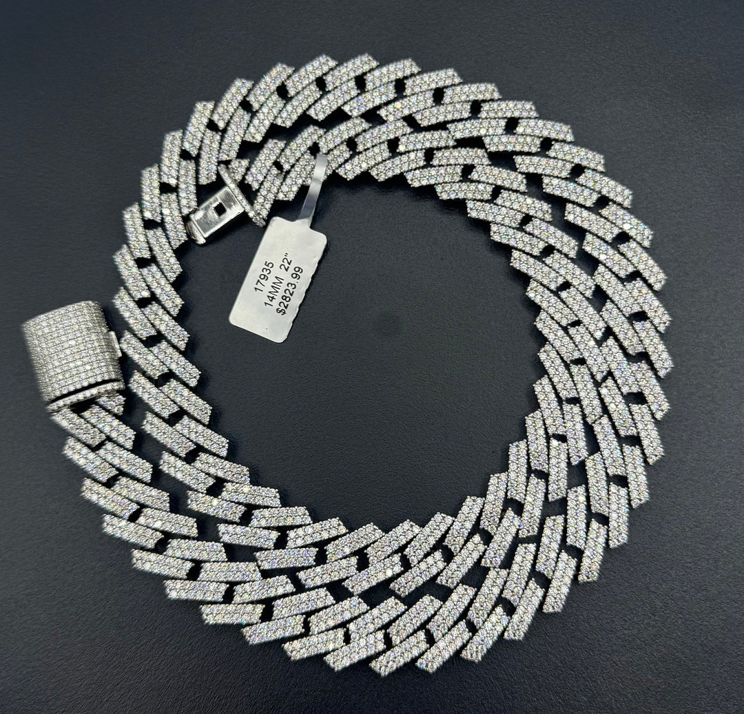 925 SILVER MOISSANITE MIAMI CUBAN NECKLACES 14MM