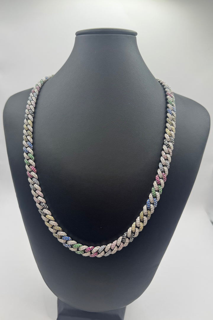 925 SILVER MOISSANITE MULTI COLOR MIAMI CUBAN NECKLACE