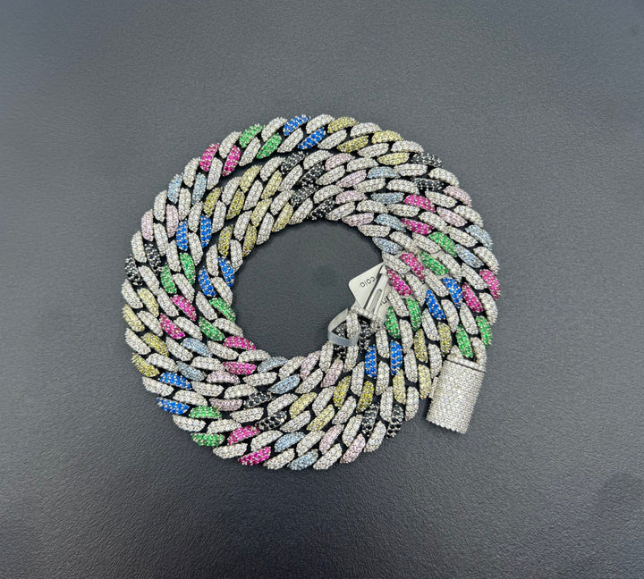 925 SILVER MOISSANITE MULTI COLOR MIAMI CUBAN NECKLACE