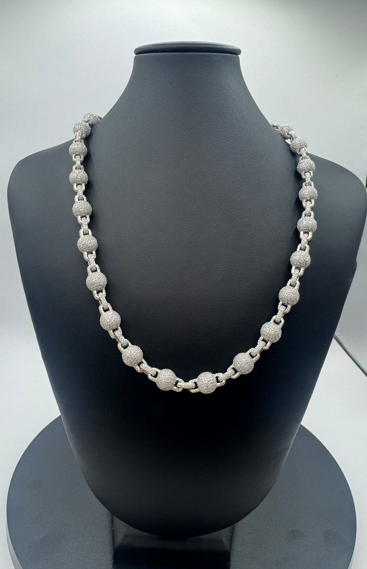 925 SILVER MOISSANITE FULLY ICED OUT CLUSTERED BALL NECKLACE