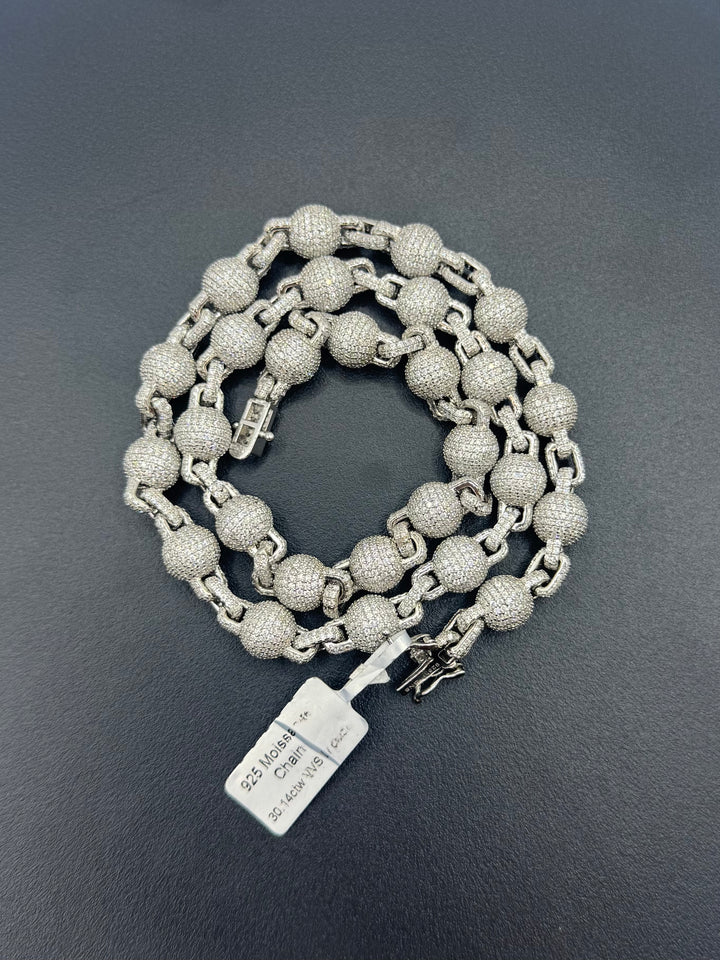 925 SILVER MOISSANITE FULLY ICED OUT CLUSTERED BALL NECKLACE