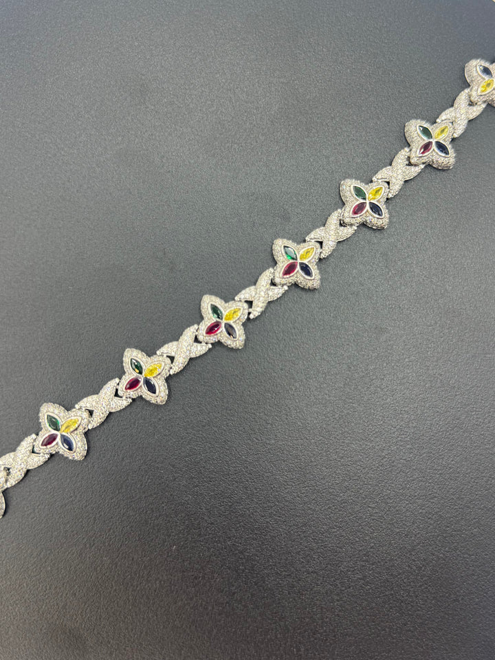 925 SILVER MOISSANITE MULTI COLOR CLOVER NECKLACE