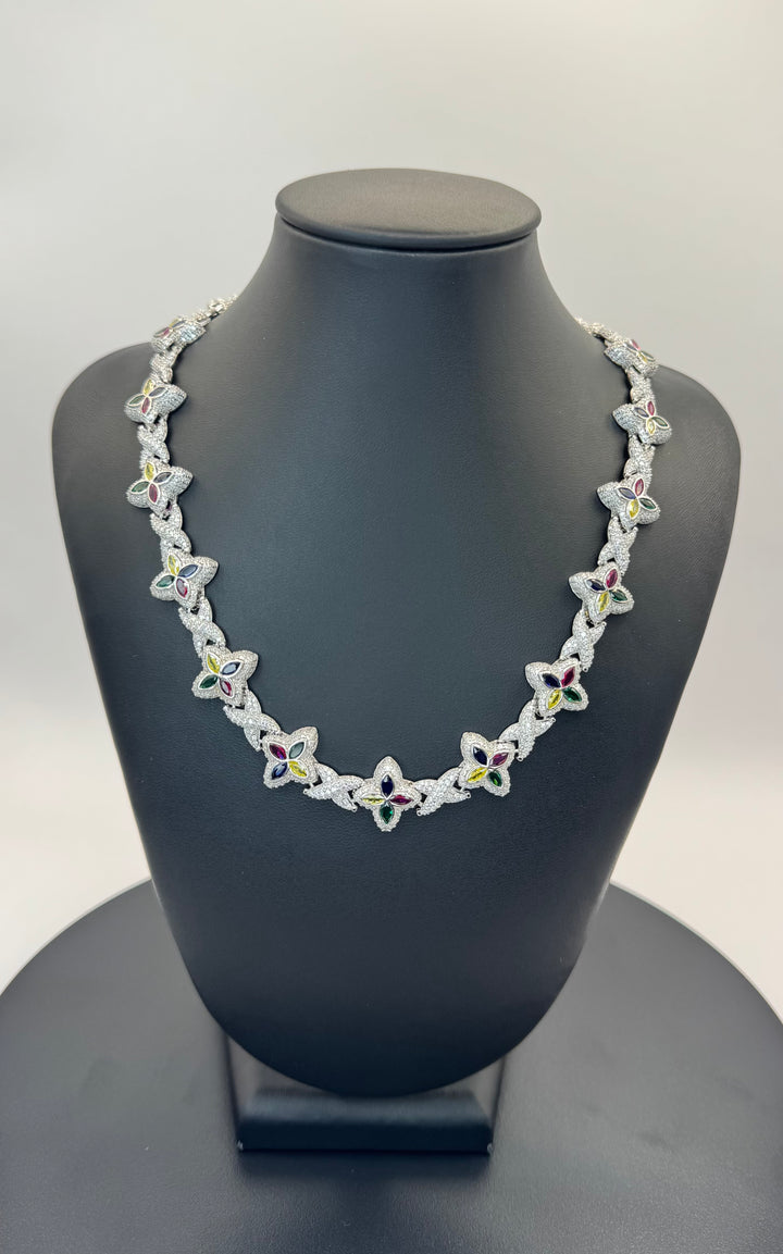 925 SILVER MOISSANITE MULTI COLOR CLOVER NECKLACE