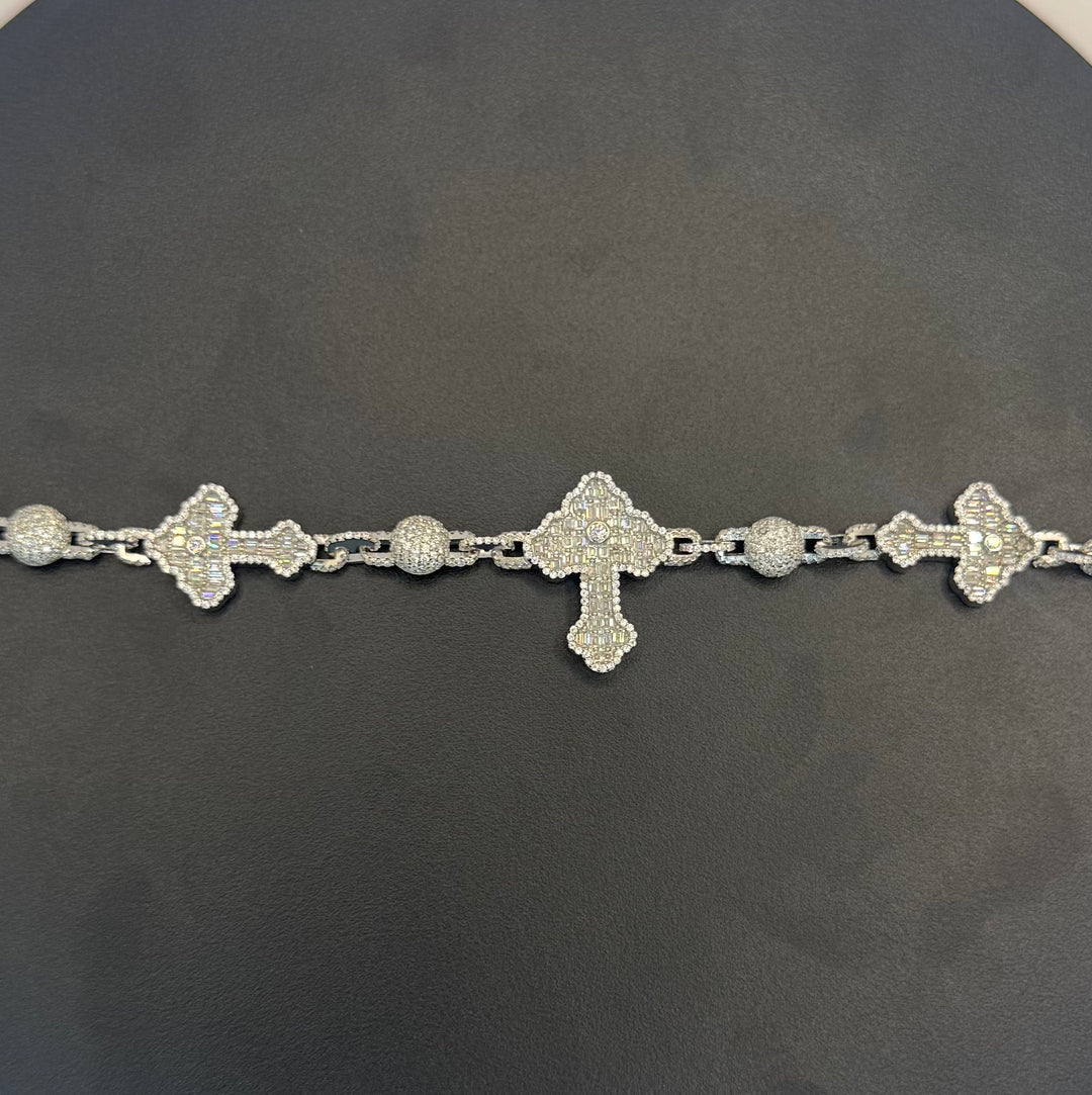 925 SILVER MOISSANITE ICE BALL WITH CROSS NECKLACE
