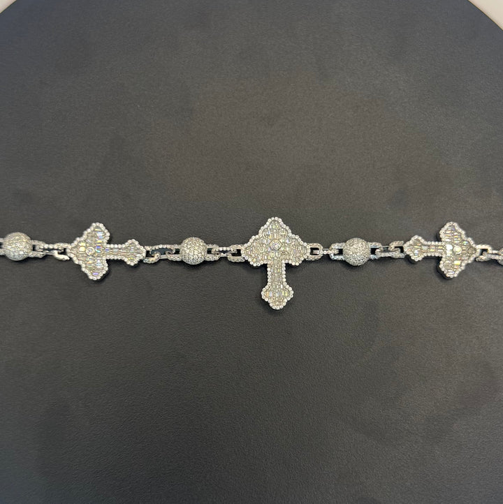 925 SILVER MOISSANITE ICE BALL WITH CROSS NECKLACE