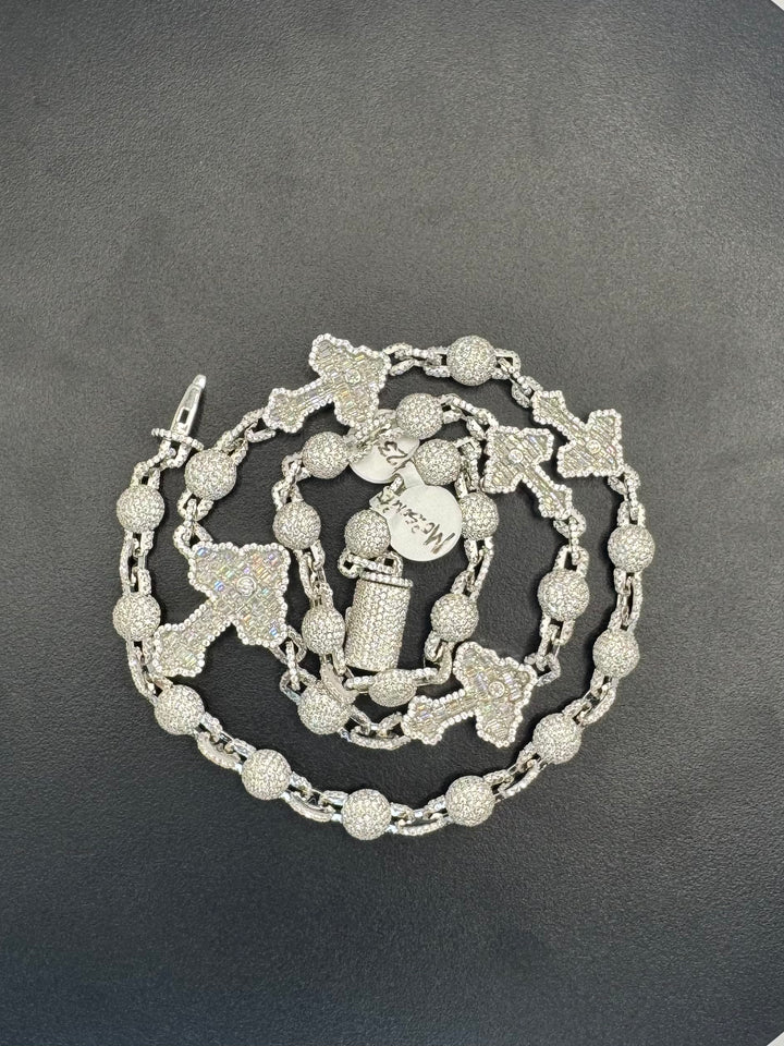 925 SILVER MOISSANITE ICE BALL WITH CROSS NECKLACE