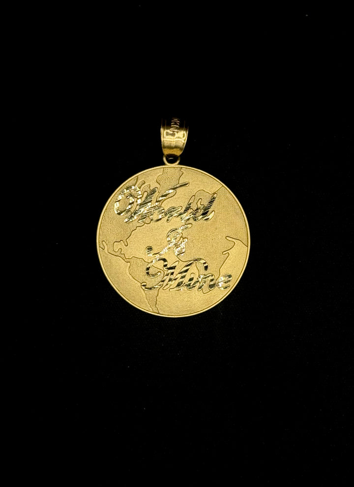10K GOLD FANCY DIA CUT WORLD IS MINE PENDANT