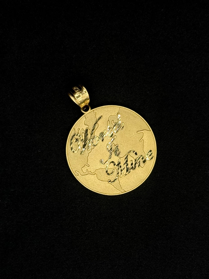 10K GOLD FANCY DIA CUT WORLD IS MINE PENDANT