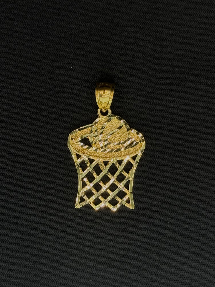 10K GOLD 3D DIA CUT BASKETBALL WITH BASKET