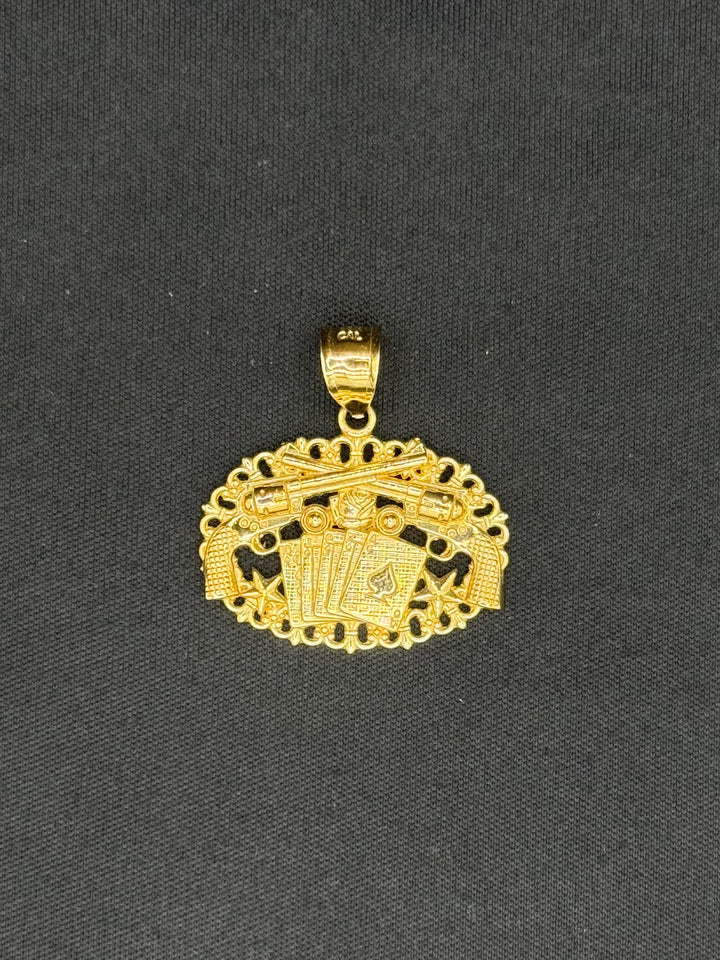 10K GOLD DIA CUT GUNS AND GAMBLING PENDANT
