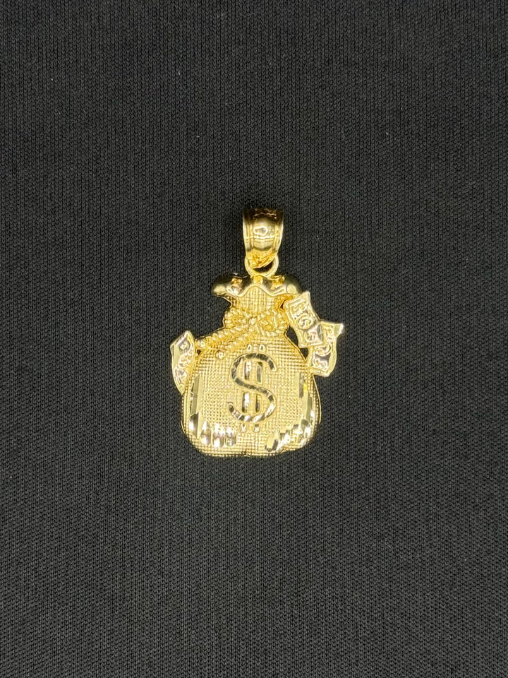 10K GOLD DIA CUT MONEY BAG PENDANT