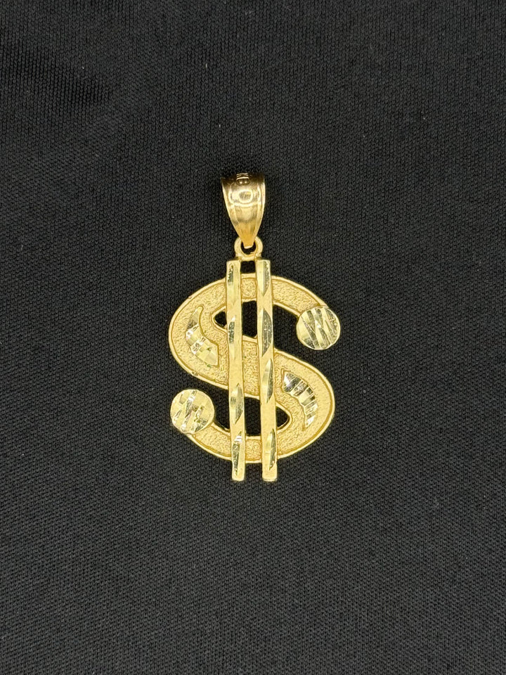 10K GOLD DIA CUT 3D DOLLAR PENDANT