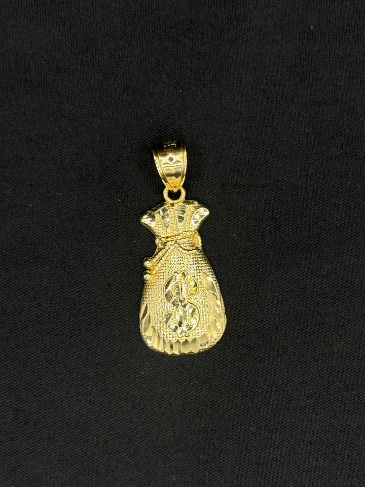 10K GOLD DIA CUT MONEY BAG PENDANT