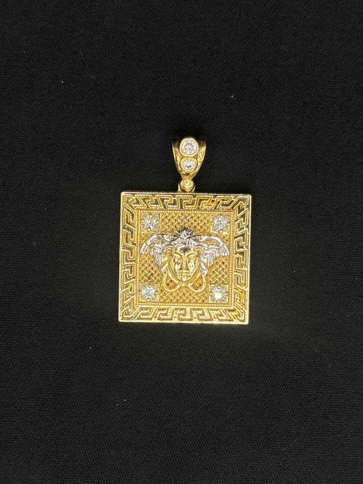 10K GOLD MEDUSA HEAD WITH GREEK DESIGN WITH CZ