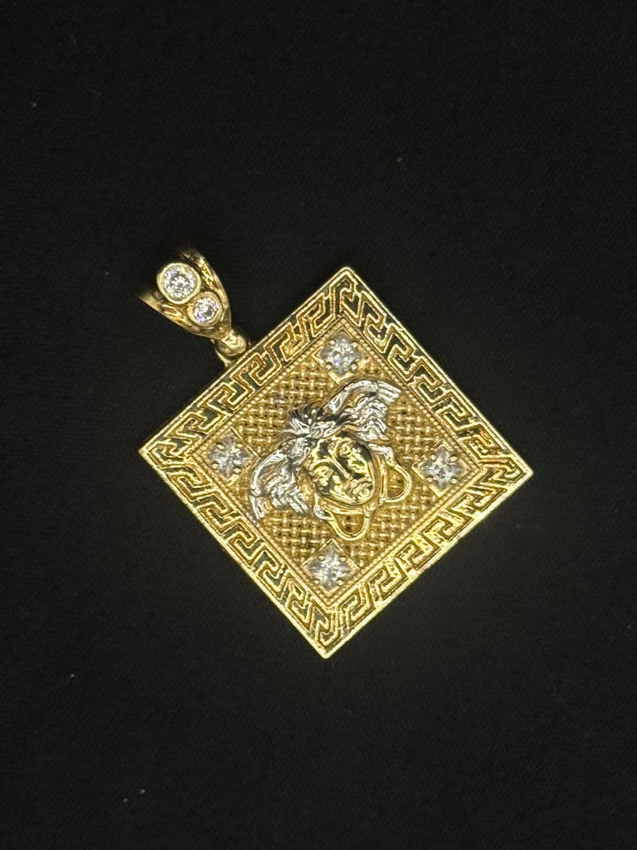 10K GOLD MEDUSA HEAD WITH GREEK DESIGN WITH CZ