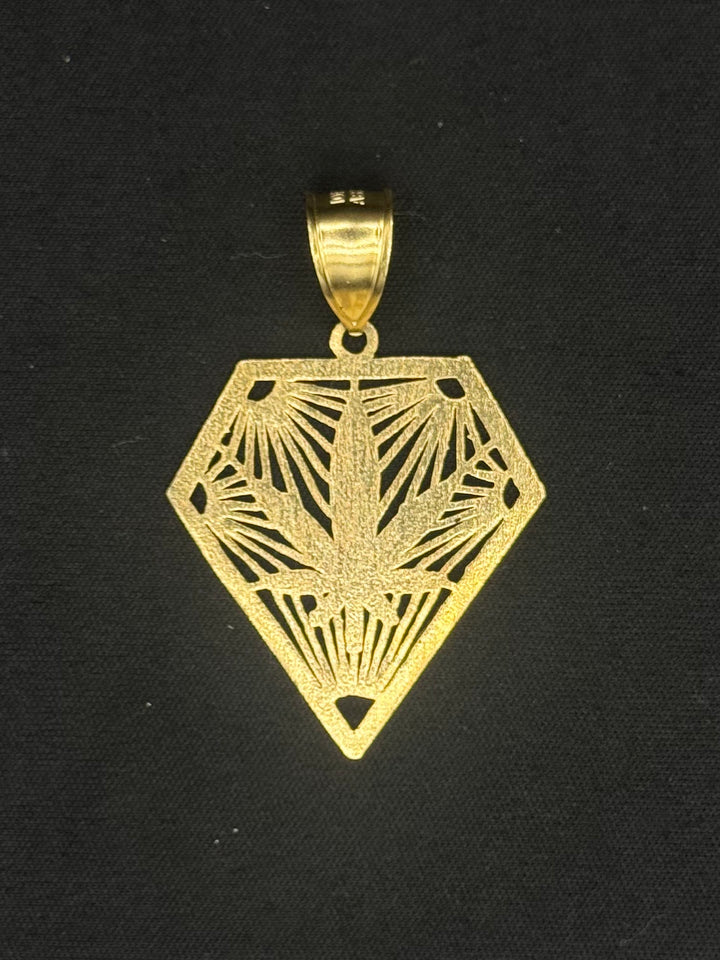 10K GOLD LEAF WITH DIAMOND SHAPE DIA CUT PENDANT
