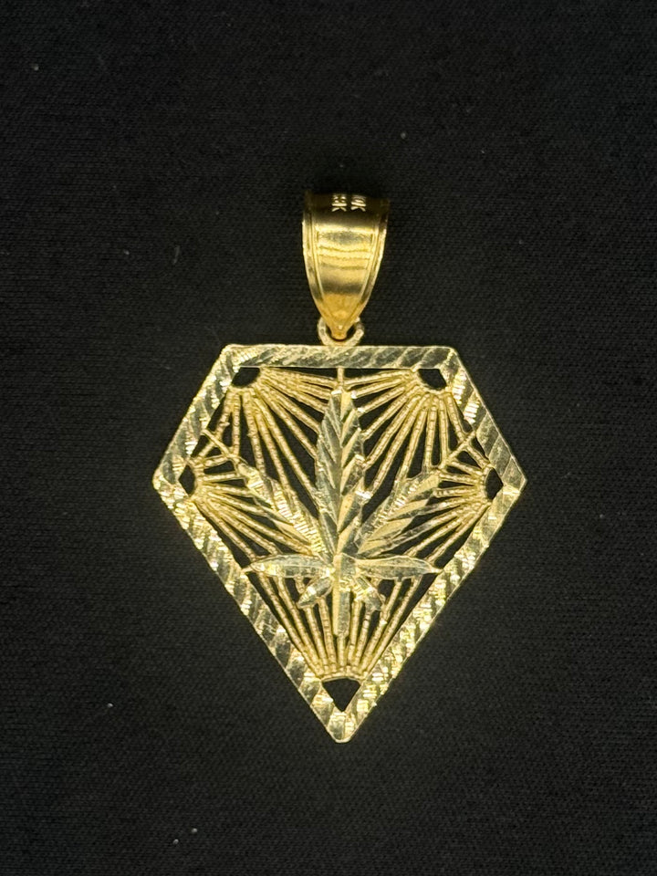 10K GOLD LEAF WITH DIAMOND SHAPE DIA CUT PENDANT