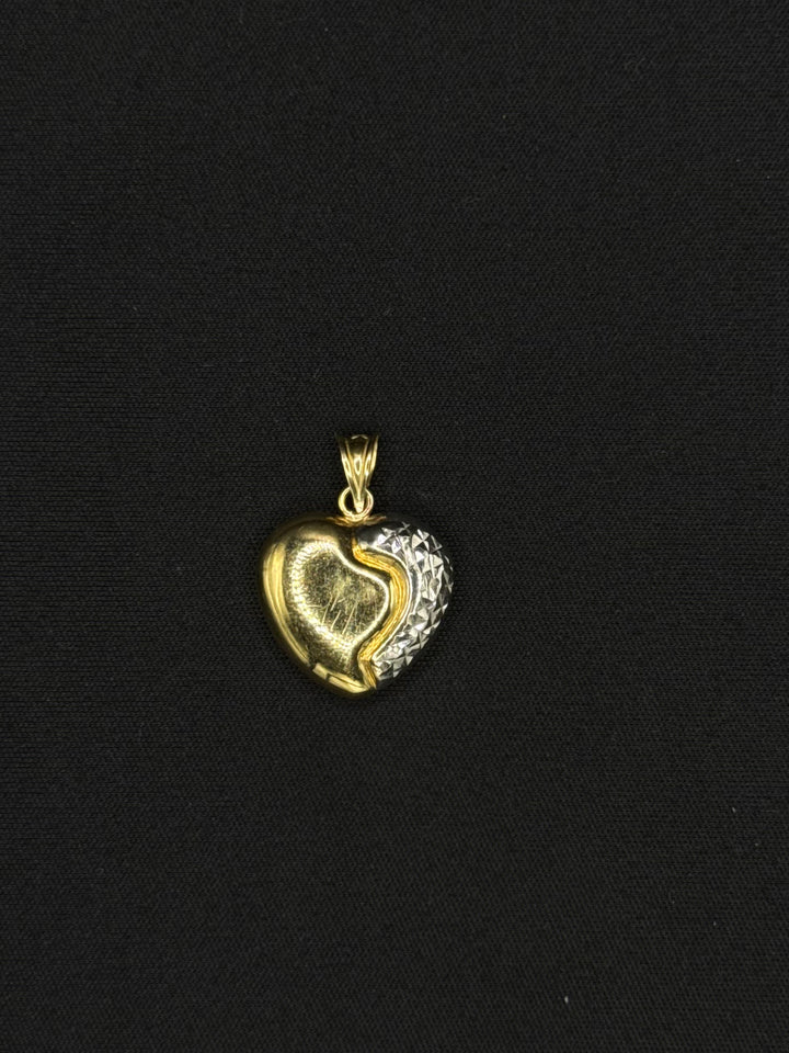 10K GOLD TWO TONE BROKEN HEART WITH DIA CUT PENDANT