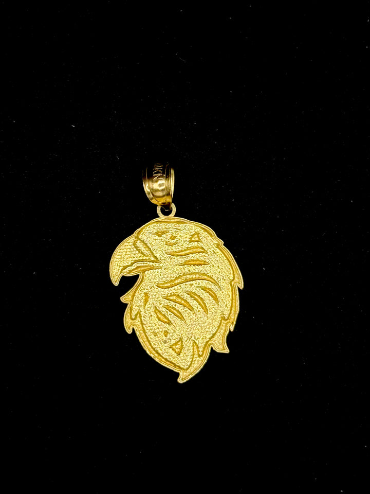 10K GOLD EAGLE HEAD WITH BORDER DIA CUT PENDANT