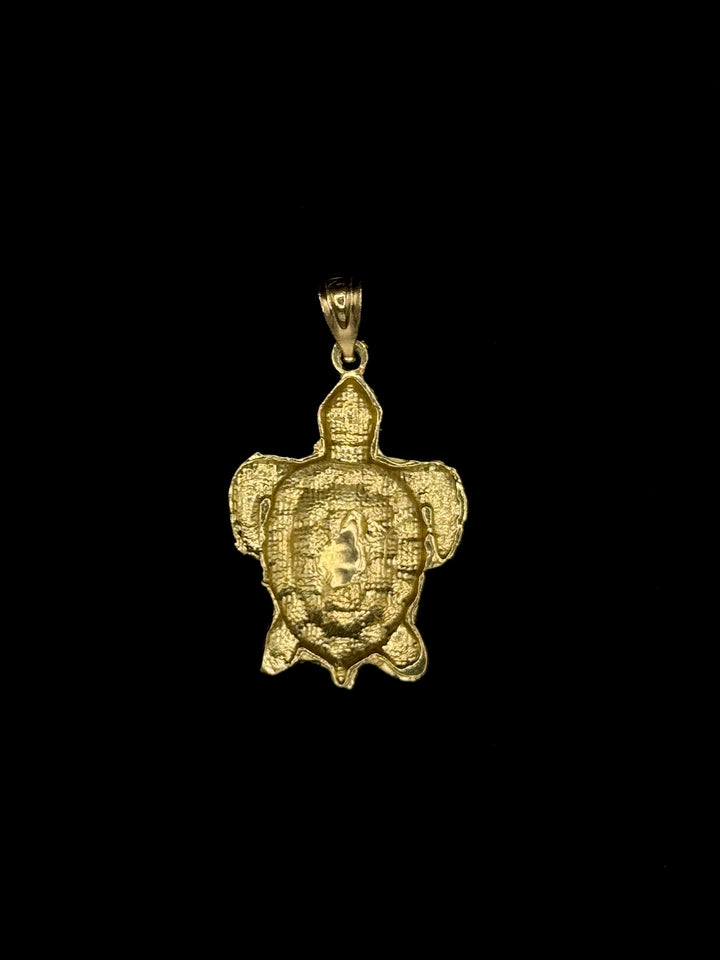 10K GOLD NUGGET DIA CUT TURTLE PENDANT