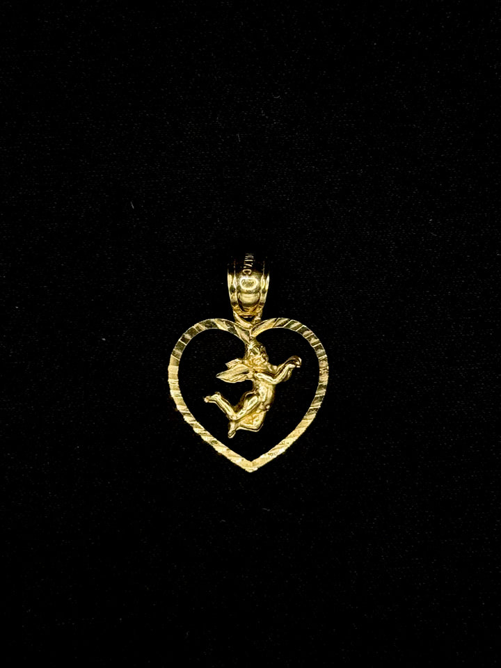 10K GOLD HEART WITH ANGEL PENDANT