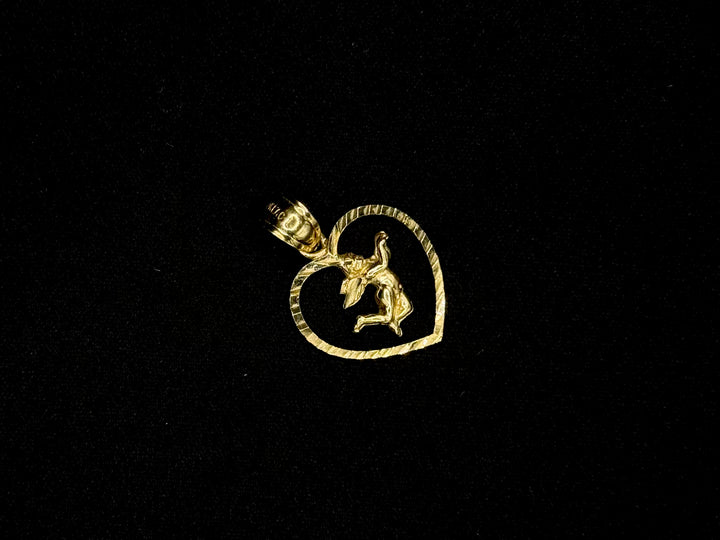 10K GOLD HEART WITH ANGEL PENDANT