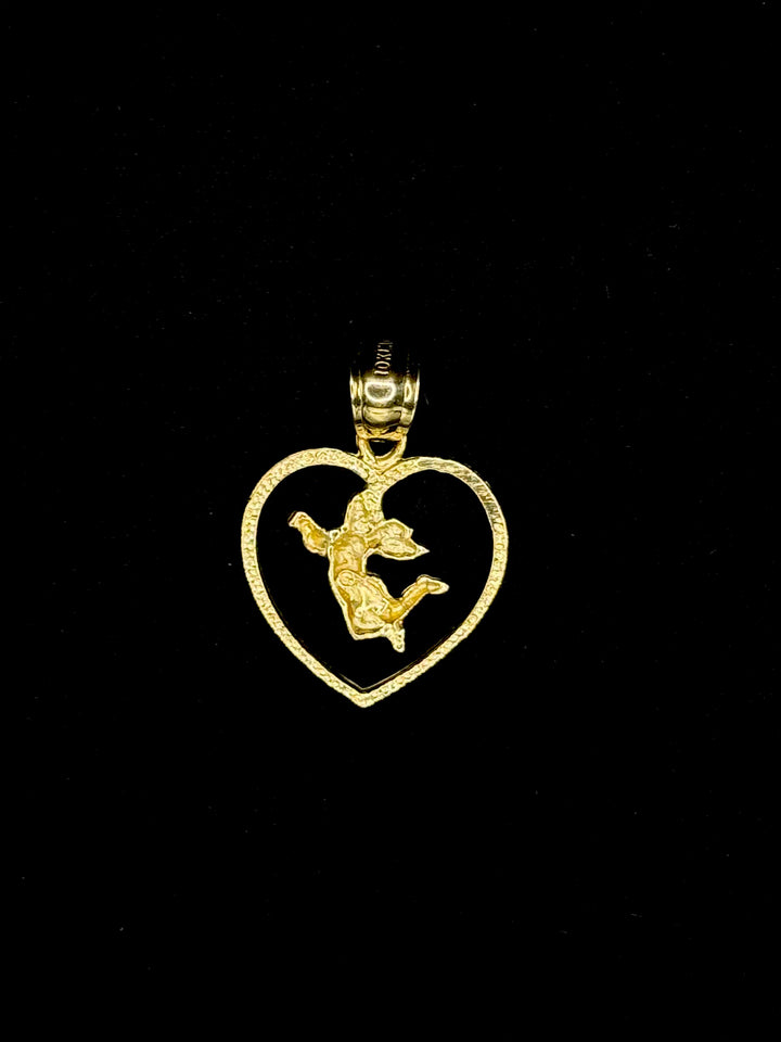 10K GOLD HEART WITH ANGEL PENDANT