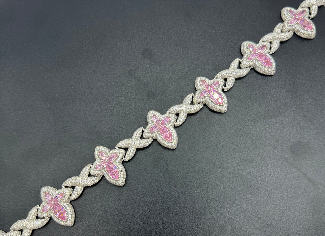 925 SILVER MOISSANITE PINK CLOVER NECKLACE