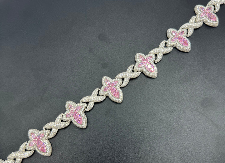 925 SILVER MOISSANITE PINK CLOVER NECKLACE