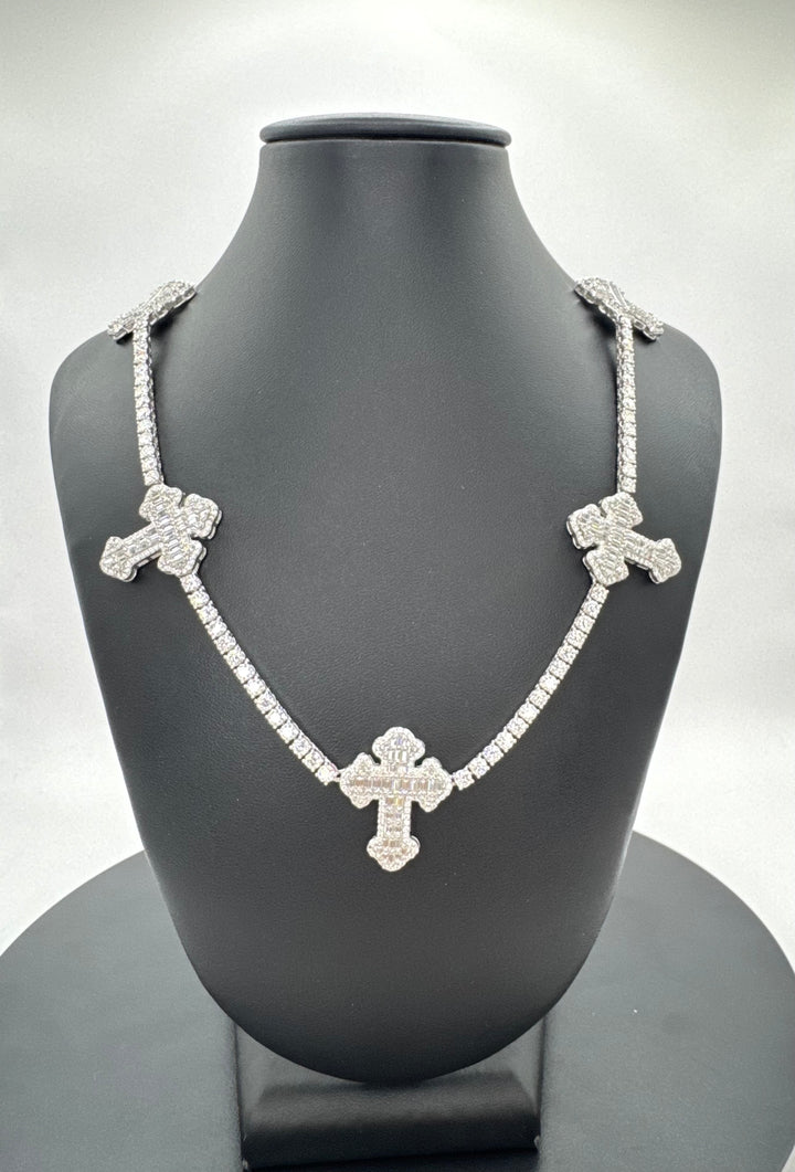 925 SILVER MOISSANITE TENNIS CROSD NECKLACE