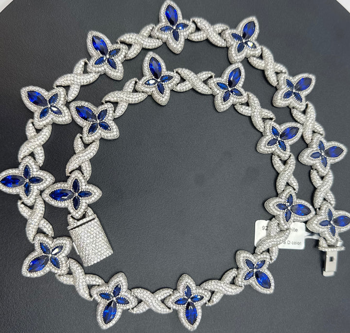 925 SILVER MOISSANITE BLUE CLOVER NECKLACE