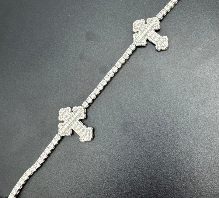 925 SILVER MOISSANITE TENNIS CROSD NECKLACE