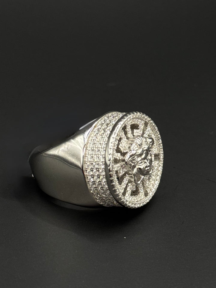 925 SILVER MOISSANITE MEDUSA WITH GREEK DESIGN RING