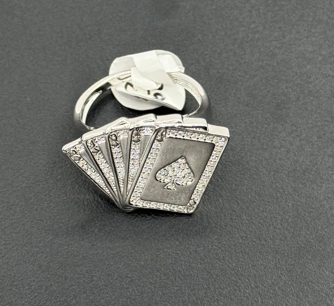 925 SILVER MOISSANITE PLAYING CARD RING