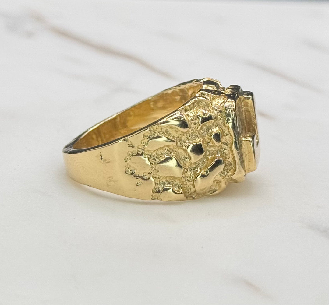 14K J INITIAL MENS NUGGET RING
