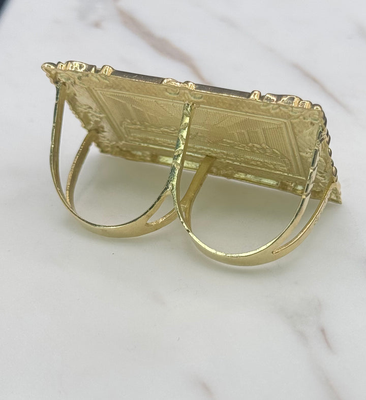 10K GOLD LAST SUPPER TWO FINGER RING