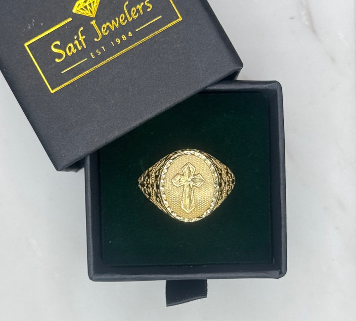 10K GOLD FANCY DESIGN MENS CROSS RING