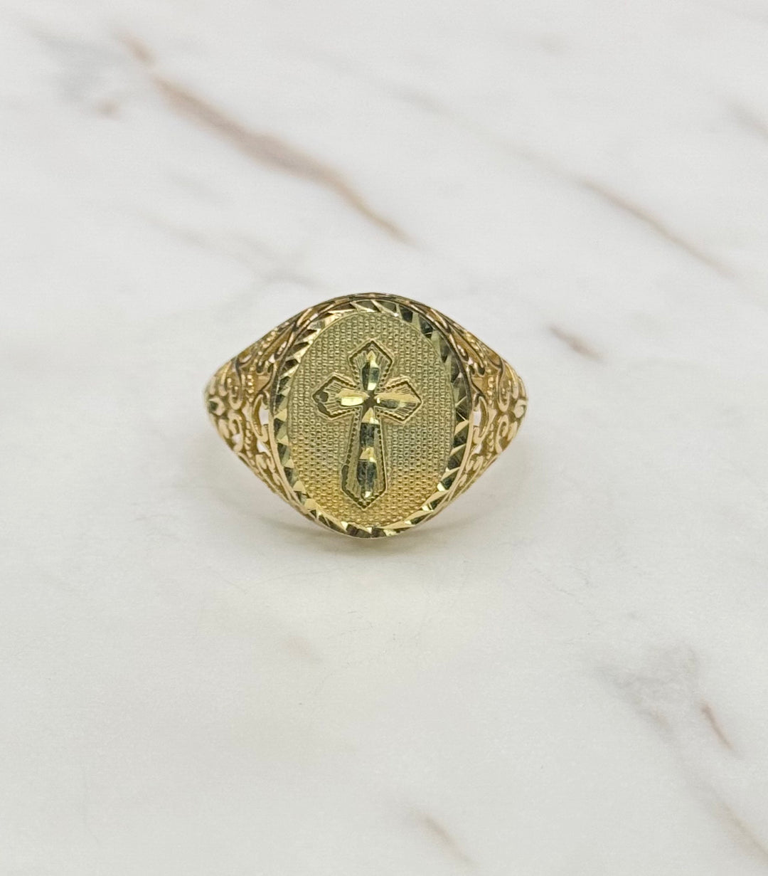 10K GOLD FANCY DESIGN MENS CROSS RING