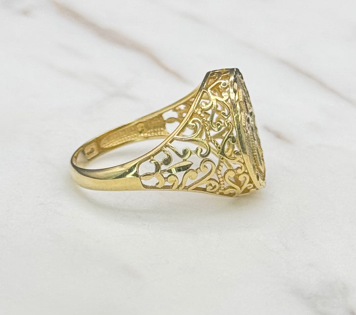 10K GOLD FANCY DESIGN MENS CROSS RING