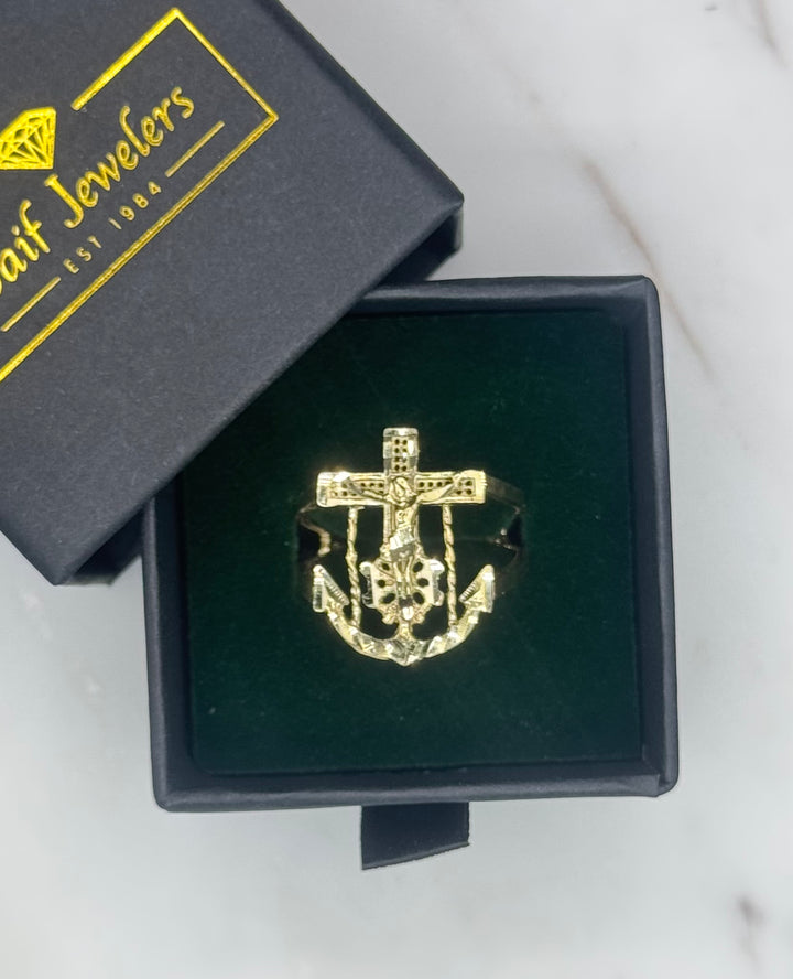 10K GOLD ANCHOR JESUS RING