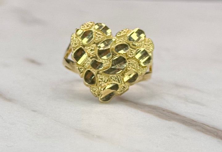 10K GOLD HEART NUGGET RING
