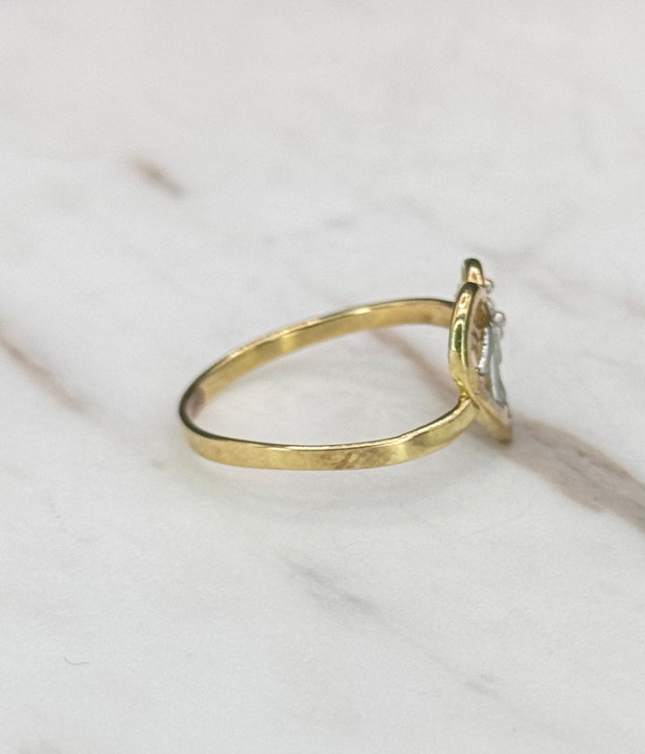 10K GOLD TWO TONE QUINCEANERA WITH HEART DESING RING