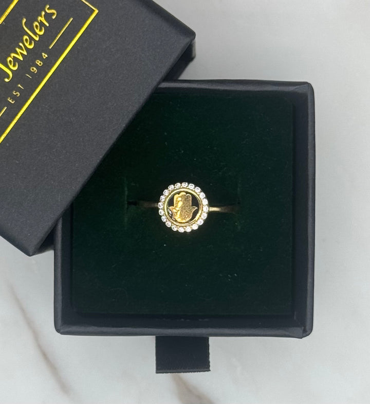 10K GOLD HAMSA HAND CZ RING