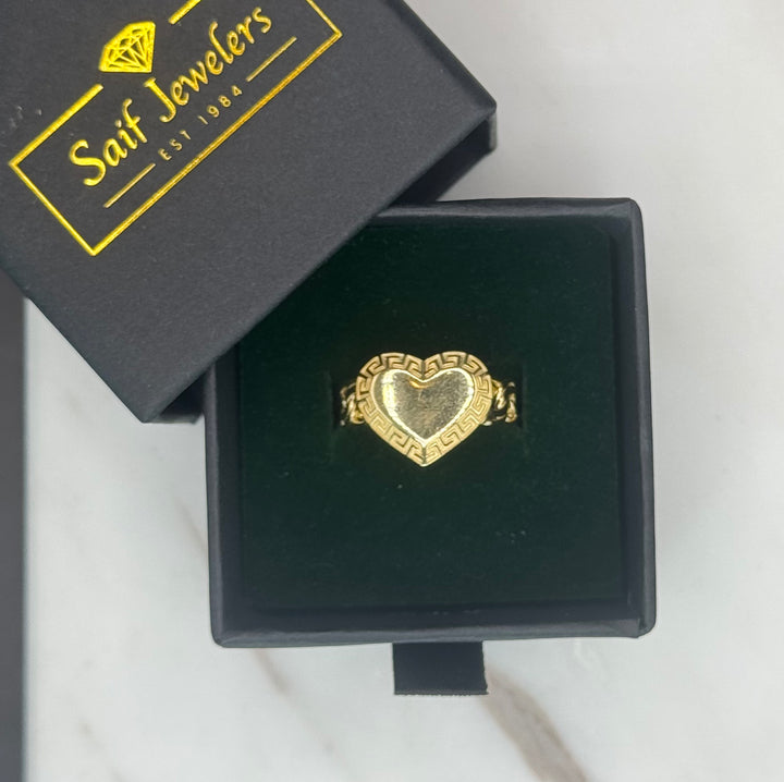 10K GOLD GREEK PRINT HEART SHAPE WITH CHINO LINK BAND RING
