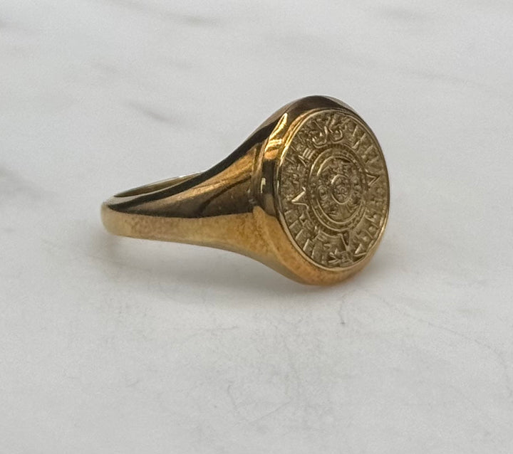 10K GOLD AZTEC CALENDAR RING