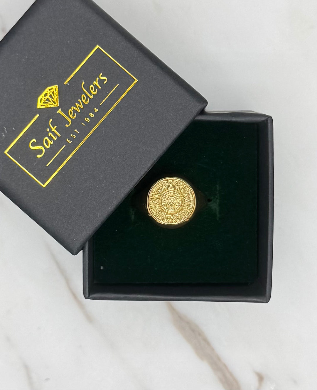 10K GOLD AZTEC CALENDAR RING