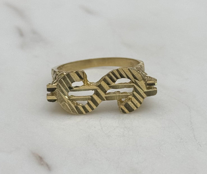10K GOLD NUGGET CUT DOLLAR SYMBOL RING