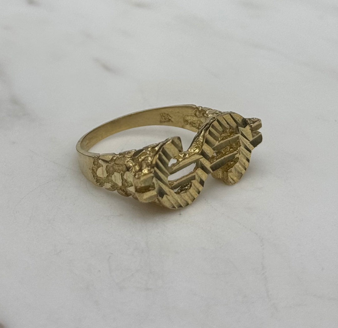 10K GOLD NUGGET CUT DOLLAR SYMBOL RING